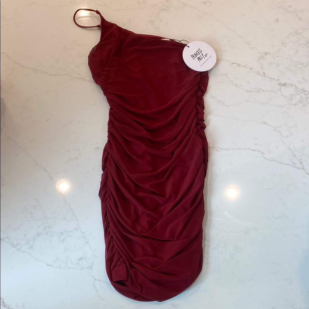 Princess Polly Red Ruched One Shoulder Cocktail Dress